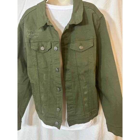 Olive Utility Denim Jacket Rugged Gift Ready Men’s Casual Layer XL - Picture 4 of 6